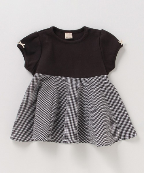 petit main（プティマイン）の「総柄ドッキングペプラムTシャツ（Tシャツ/カットソー・キッズ・オフホワイト/レッド/パープル/ブラック/ベージュ・80ｃｍ/90cm/100cm/110cm/120cm/130cm）」の3枚目の写真