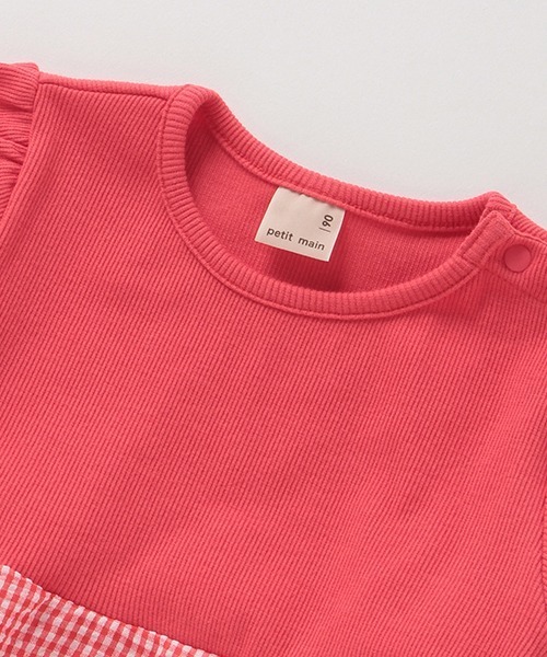 petit main（プティマイン）の「総柄ドッキングペプラムTシャツ（Tシャツ/カットソー・キッズ・オフホワイト/レッド/パープル/ブラック/ベージュ・80ｃｍ/90cm/100cm/110cm/120cm/130cm）」の11枚目の写真