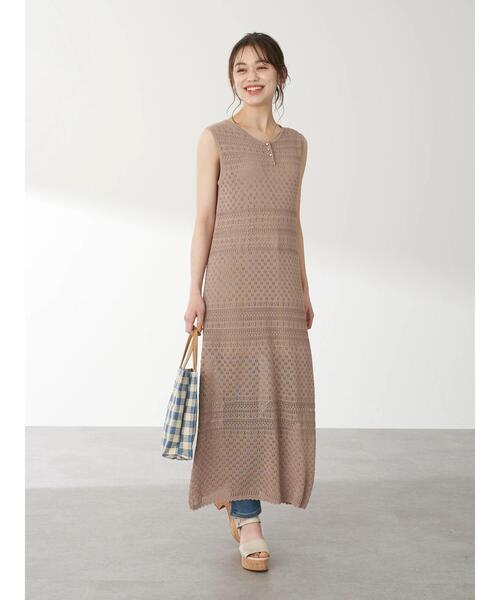 earth music&ecology（アースミュージックアンドエコロジー）の「透かし編みワンピース ＊（ワンピース・レディース・テラコッタ/グリーン/ベージュ・FREE）」の4枚目の写真