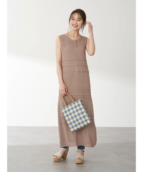 earth music&ecology（アースミュージックアンドエコロジー）の「透かし編みワンピース ＊（ワンピース・レディース・テラコッタ/グリーン/ベージュ・FREE）」の8枚目の写真