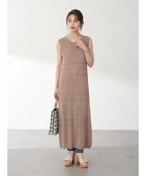 earth music&ecology（アースミュージックアンドエコロジー）の「透かし編みワンピース ＊（ワンピース・レディース・テラコッタ/グリーン/ベージュ・FREE）」の9枚目の写真