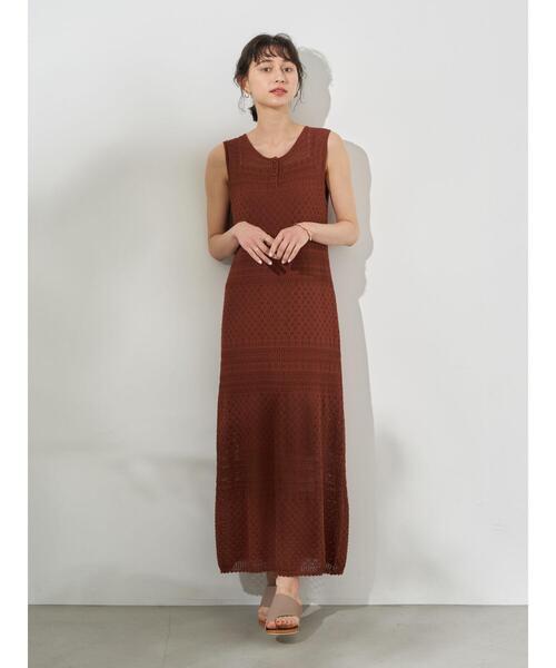 earth music&ecology（アースミュージックアンドエコロジー）の「透かし編みワンピース ＊（ワンピース・レディース・テラコッタ/グリーン/ベージュ・FREE）」の15枚目の写真