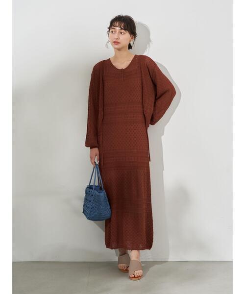 earth music&ecology（アースミュージックアンドエコロジー）の「透かし編みワンピース ＊（ワンピース・レディース・テラコッタ/グリーン/ベージュ・FREE）」の18枚目の写真