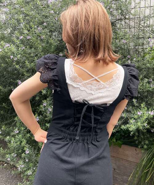 MAJESTIC LEGON（マジェスティックレゴン）の「ピクニックサロペット（サロペット/オーバーオール・レディース・ライトグレー/ブラック/ベージュ・SMALL/MEDIUM）」の19枚目の写真