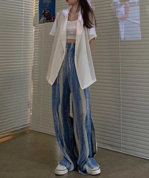 MANGROVE（マングローブ）の「インクペインティングストライププリーツパンツ（その他パンツ・レディース・ブルー/グリーン/ブラック・FREE）」の3枚目の写真