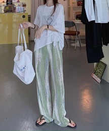 インクペインティングストライププリーツパンツ