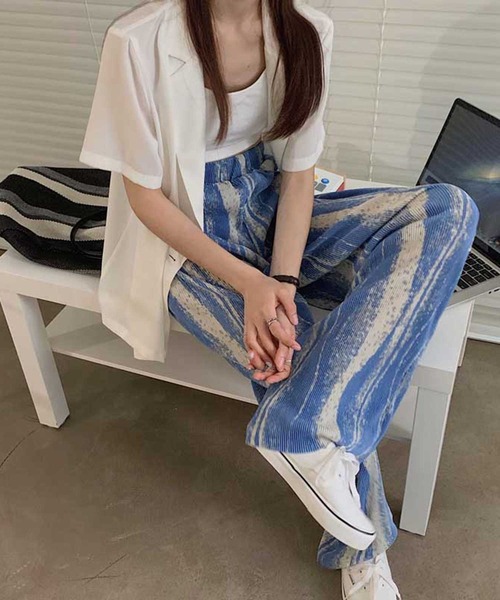 MANGROVE（マングローブ）の「インクペインティングストライププリーツパンツ（その他パンツ・レディース・ブルー/グリーン/ブラック・FREE）」の4枚目の写真