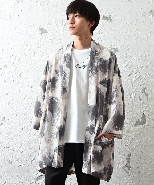 MinoriTY（マイノリティ）の「ニュアンスプリントビッグガウン（カーディガン/ボレロ・メンズ・グレー/モカ・S/M/L）」の13枚目の写真