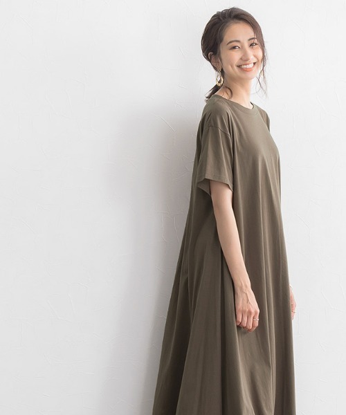 Pierrot(ピエロ)の「汗ジミ防止 半袖Aラインワンピース(ワンピース・レディース・モカ/ブラック/ライトグレー/ラベンダー/ブルー・M/L)」の8枚目の写真