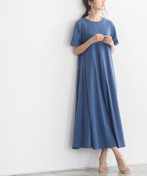 Pierrot(ピエロ)の「汗ジミ防止 半袖Aラインワンピース(ワンピース・レディース・モカ/ブラック/ライトグレー/ラベンダー/ブルー・M/L)」の10枚目の写真