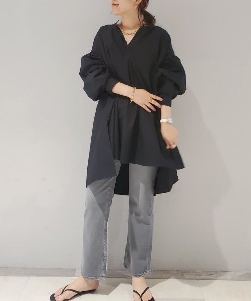 BABYLONE（バビロン）の「BABYLONE / チュニックフレアシャツ【手洗い可】（シャツ/ブラウス・レディース・ブラック/ベージュ/その他1・フリー）」の2枚目の写真