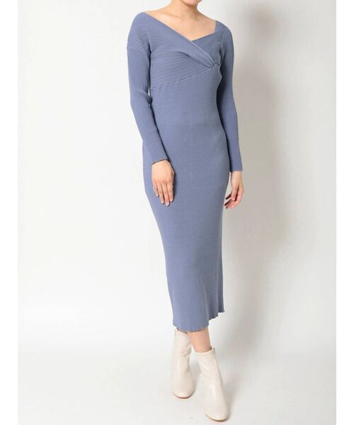 ワンピースリブツイストアシメネックニットワンピース ワンピース Mercuryduo マーキュリーデュオ のファッション