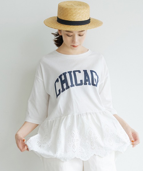 coca(coca)(コカ)の「レース切り替えロゴT(Tシャツ/カットソー・レディース・チャコールグレー/ホワイト・M/L)」の2枚目の写真