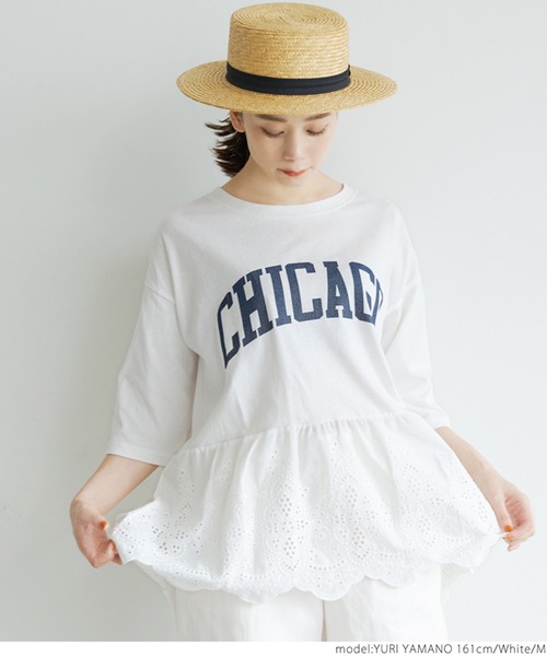 coca(coca)(コカ)の「レース切り替えロゴT(Tシャツ/カットソー・レディース・チャコールグレー/ホワイト・M/L)」の4枚目の写真