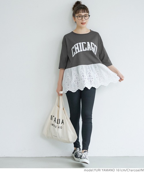 coca(coca)(コカ)の「レース切り替えロゴT(Tシャツ/カットソー・レディース・チャコールグレー/ホワイト・M/L)」の10枚目の写真