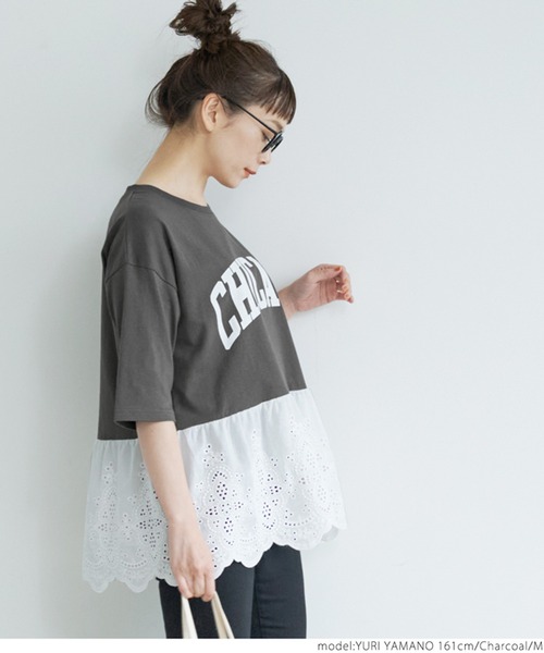 coca(coca)(コカ)の「レース切り替えロゴT(Tシャツ/カットソー・レディース・チャコールグレー/ホワイト・M/L)」の7枚目の写真