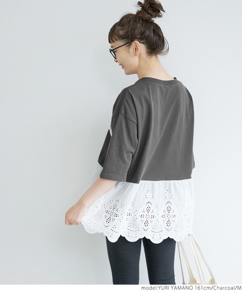 coca(coca)(コカ)の「レース切り替えロゴT(Tシャツ/カットソー・レディース・チャコールグレー/ホワイト・M/L)」の5枚目の写真
