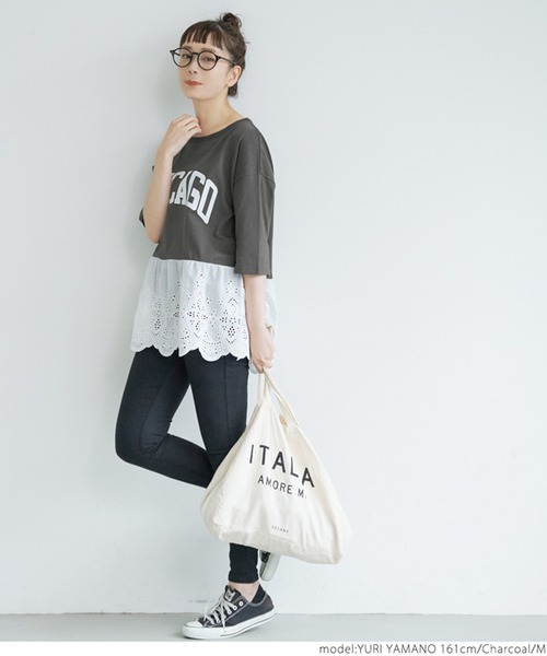 coca(coca)(コカ)の「レース切り替えロゴT(Tシャツ/カットソー・レディース・チャコールグレー/ホワイト・M/L)」の14枚目の写真