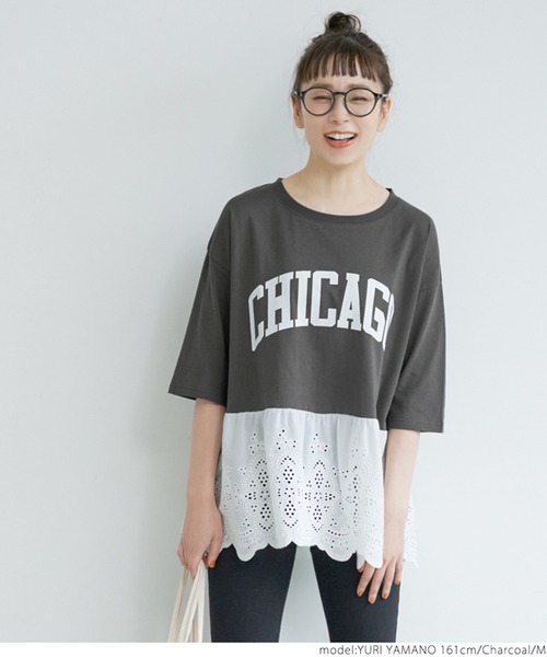 coca(coca)(コカ)の「レース切り替えロゴT(Tシャツ/カットソー・レディース・チャコールグレー/ホワイト・M/L)」の12枚目の写真