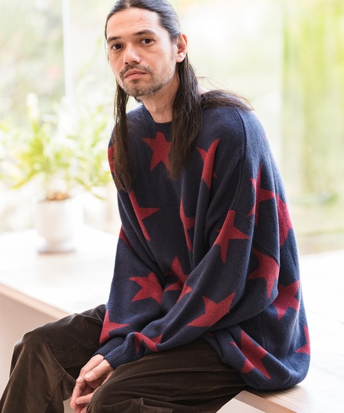 CAMBIO(カンビオ)の「mn2397-Star Intarsiare Knit Pullover プルオーバー(ニット/セーター・メンズ・ブラック/ネイビー/ミックスグレー・S/M/L)」の3枚目の写真