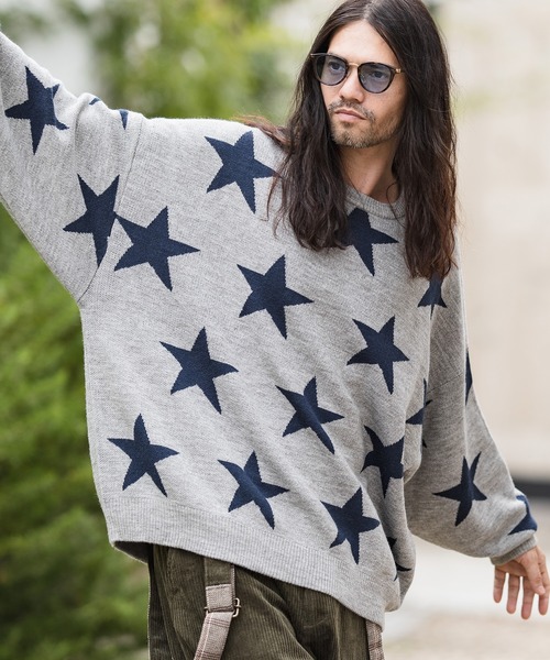 CAMBIO(カンビオ)の「mn2397-Star Intarsiare Knit Pullover プルオーバー(ニット/セーター・メンズ・ブラック/ネイビー/ミックスグレー・S/M/L)」の2枚目の写真