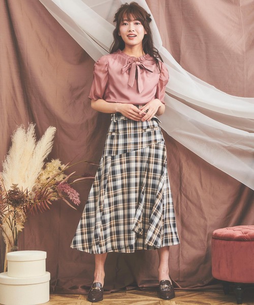 NOELA（ノエラ）の「ベルト付チェックスカート（スカート・レディース・オフホワイト/ベージュ/ブラウン・S/M）」の6枚目の写真