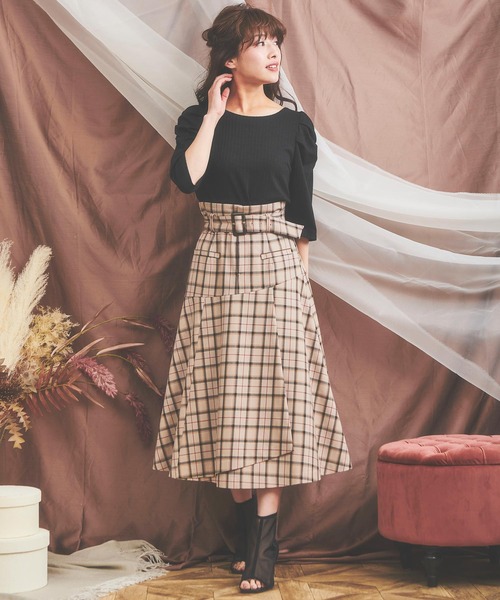 NOELA（ノエラ）の「ベルト付チェックスカート（スカート・レディース・オフホワイト/ベージュ/ブラウン・S/M）」の10枚目の写真
