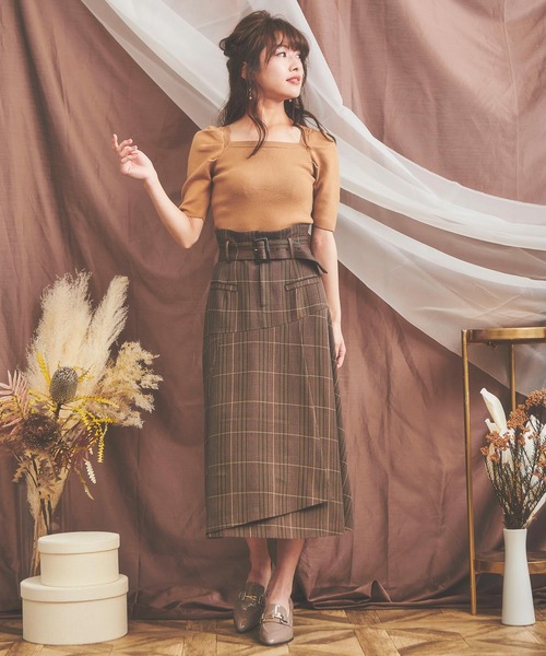 NOELA（ノエラ）の「ベルト付チェックスカート（スカート・レディース・オフホワイト/ベージュ/ブラウン・S/M）」の12枚目の写真