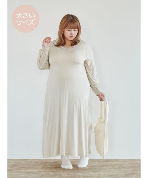 SLURR（スラ―）の「【大きいサイズ】Feminine long onepiece（ルームウェア/パジャマ・レディース・ライトベージュ・L）」の16枚目の写真