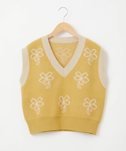 mikke（ミッケ）の「フラワーニットベスト（ベスト・レディース・ブラック/ネイビー/イエロー・FREE）」の9枚目の写真