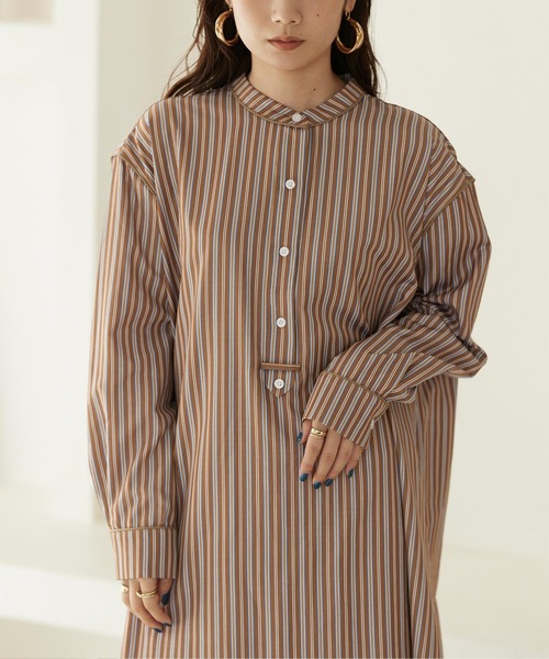 titivate(ティティベイト)の「バンドカラーパイピングシャツワンピース(シャツワンピース・レディース・ブラウン/ブルー・S/M)」の15枚目の写真