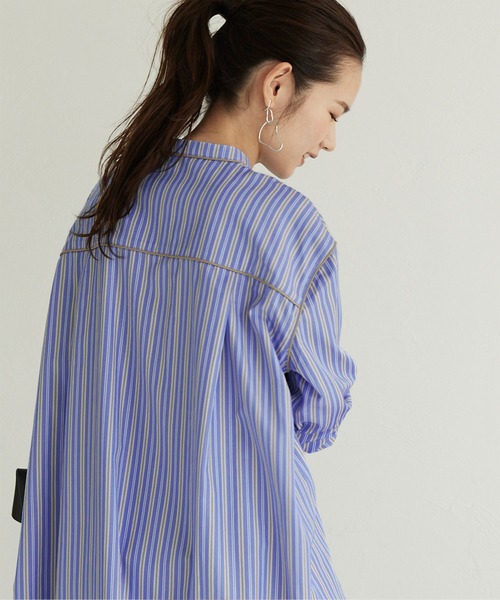 titivate(ティティベイト)の「バンドカラーパイピングシャツワンピース(シャツワンピース・レディース・ブラウン/ブルー・S/M)」の8枚目の写真