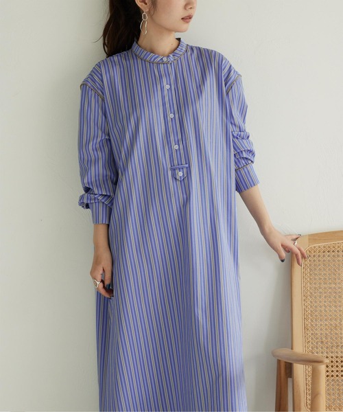titivate(ティティベイト)の「バンドカラーパイピングシャツワンピース(シャツワンピース・レディース・ブラウン/ブルー・S/M)」の17枚目の写真