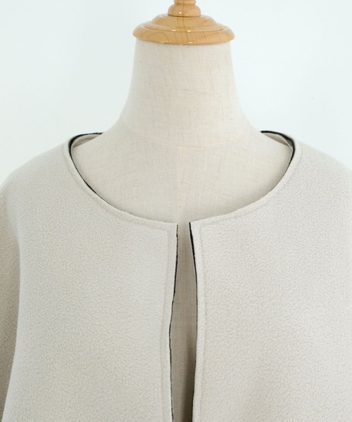 ANDJ(アンドジェイ)の「ビッグシルエットボンディングコート(ノーカラーコート・レディース・ベージュ系その他/ブラック・M)」の20枚目の写真