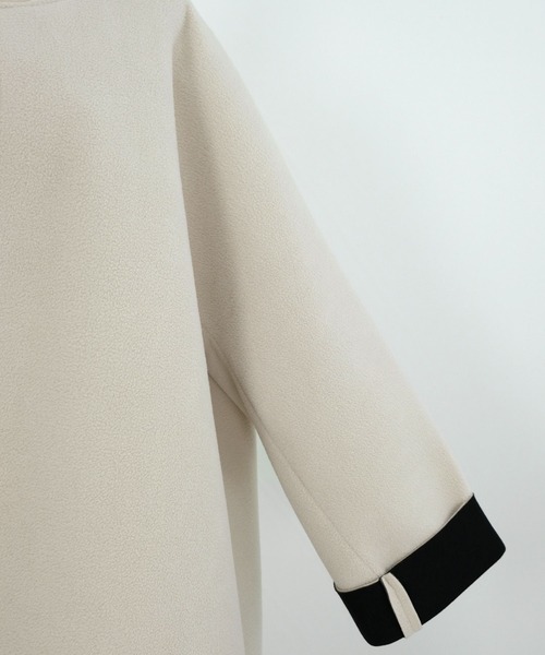 ANDJ(アンドジェイ)の「ビッグシルエットボンディングコート(ノーカラーコート・レディース・ベージュ系その他/ブラック・M)」の15枚目の写真