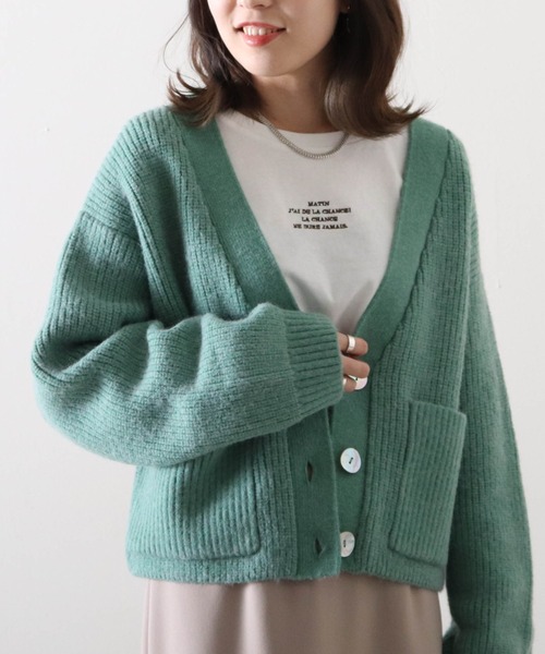 Cheek(チーク)の「Vネックショートカーディガン(カーディガン/ボレロ・レディース・イエロー/グリーン/ブラウン/ベージュ・FREE)」の3枚目の写真