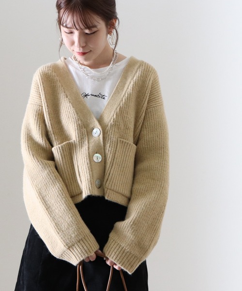 Cheek(チーク)の「Vネックショートカーディガン(カーディガン/ボレロ・レディース・イエロー/グリーン/ブラウン/ベージュ・FREE)」の17枚目の写真