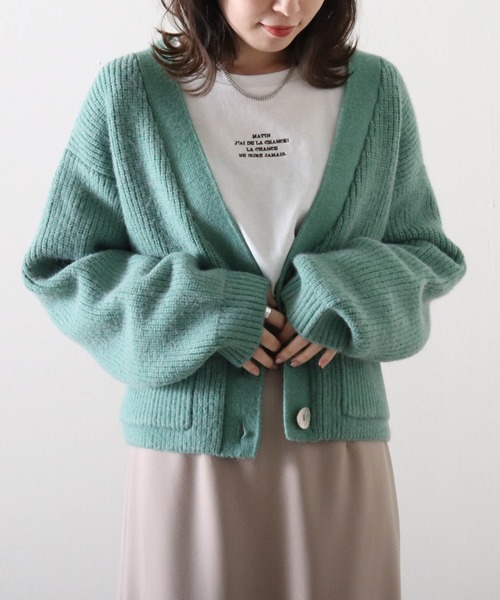 Cheek(チーク)の「Vネックショートカーディガン(カーディガン/ボレロ・レディース・イエロー/グリーン/ブラウン/ベージュ・FREE)」の7枚目の写真