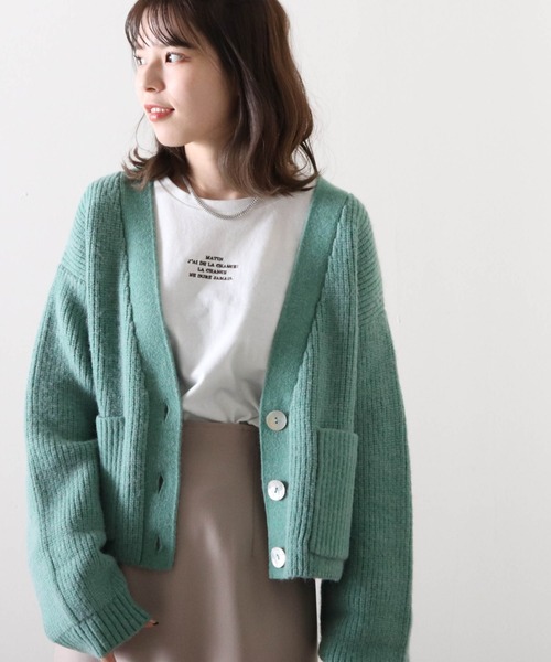 Cheek(チーク)の「Vネックショートカーディガン(カーディガン/ボレロ・レディース・イエロー/グリーン/ブラウン/ベージュ・FREE)」の8枚目の写真