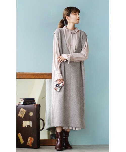 e-zakkamania stores（イーザッカマニアストアーズ）の「バックスリット ブークレーニット（ワンピース・レディース・ベージュ/ブラウン/杢グレー・M）」の8枚目の写真