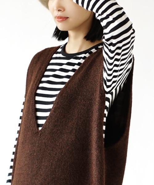 e-zakkamania stores（イーザッカマニアストアーズ）の「バックスリット ブークレーニット（ワンピース・レディース・ベージュ/ブラウン/杢グレー・M）」の10枚目の写真