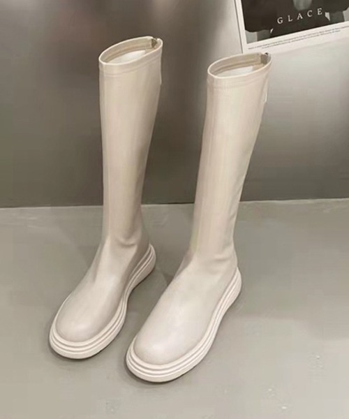 La-gemme（ラジェム）の「フェイクレザーロングブーツ（ブーツ・レディース・ブラック/ブラック系その他/キャメル/ホワイト・35/36/37/38/39/40）」の2枚目の写真