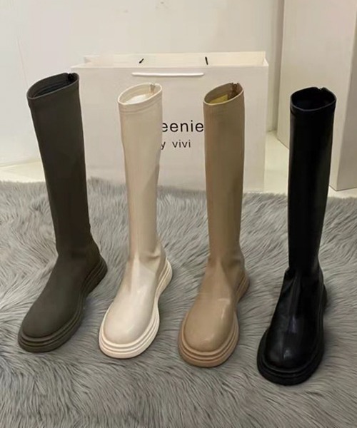 La-gemme（ラジェム）の「フェイクレザーロングブーツ（ブーツ・レディース・ブラック/ブラック系その他/キャメル/ホワイト・35/36/37/38/39/40）」の8枚目の写真