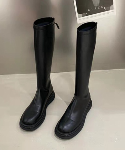 La-gemme（ラジェム）の「フェイクレザーロングブーツ（ブーツ・レディース・ブラック/ブラック系その他/キャメル/ホワイト・35/36/37/38/39/40）」の9枚目の写真