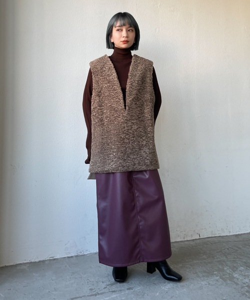 Solace（ソレイス）の「ボア切替ベスト（ベスト・レディース・グレー/ベージュ/ナチュラル・FREE）」の5枚目の写真