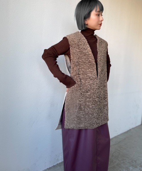 Solace（ソレイス）の「ボア切替ベスト（ベスト・レディース・グレー/ベージュ/ナチュラル・FREE）」の7枚目の写真