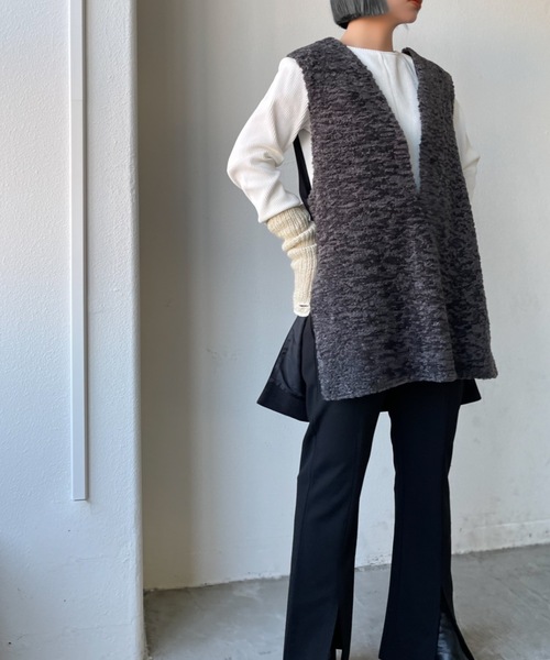 Solace（ソレイス）の「ボア切替ベスト（ベスト・レディース・グレー/ベージュ/ナチュラル・FREE）」の8枚目の写真