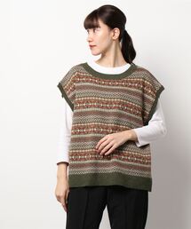 Samansa Mos2 | ジャカード前後着ニットベスト(ベスト)