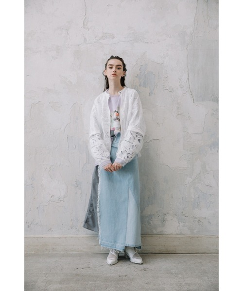 AULA AILA(アウラアイラ)の「ナイロンコンビネーションデニムスカート(デニムスカート・レディース・ライトブルー/インディゴブルー/オフホワイト・1/0)」の5枚目の写真