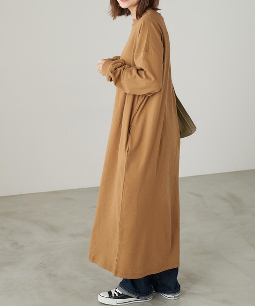 Chaco closet(チャコ クローゼット)の「サイドポケット付き コットンマキシ丈ロングワンピース(ワンピース・レディース・ベージュ/カーキ/イエロー/ネイビー/ライトベージュ/ブラック・FREE)」の3枚目の写真